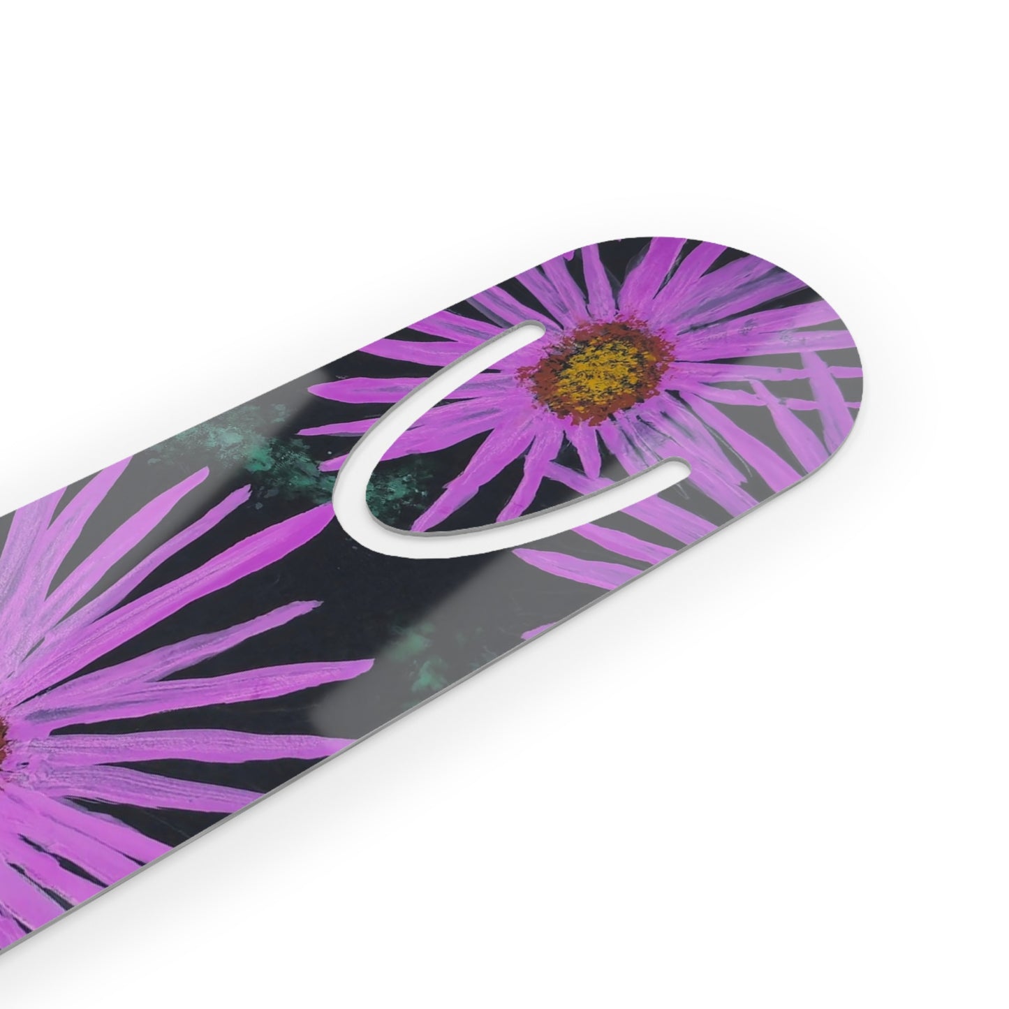 Metal Bookmark - Purple Aster Flowers with Bee - Colorful Floral Artwork Design