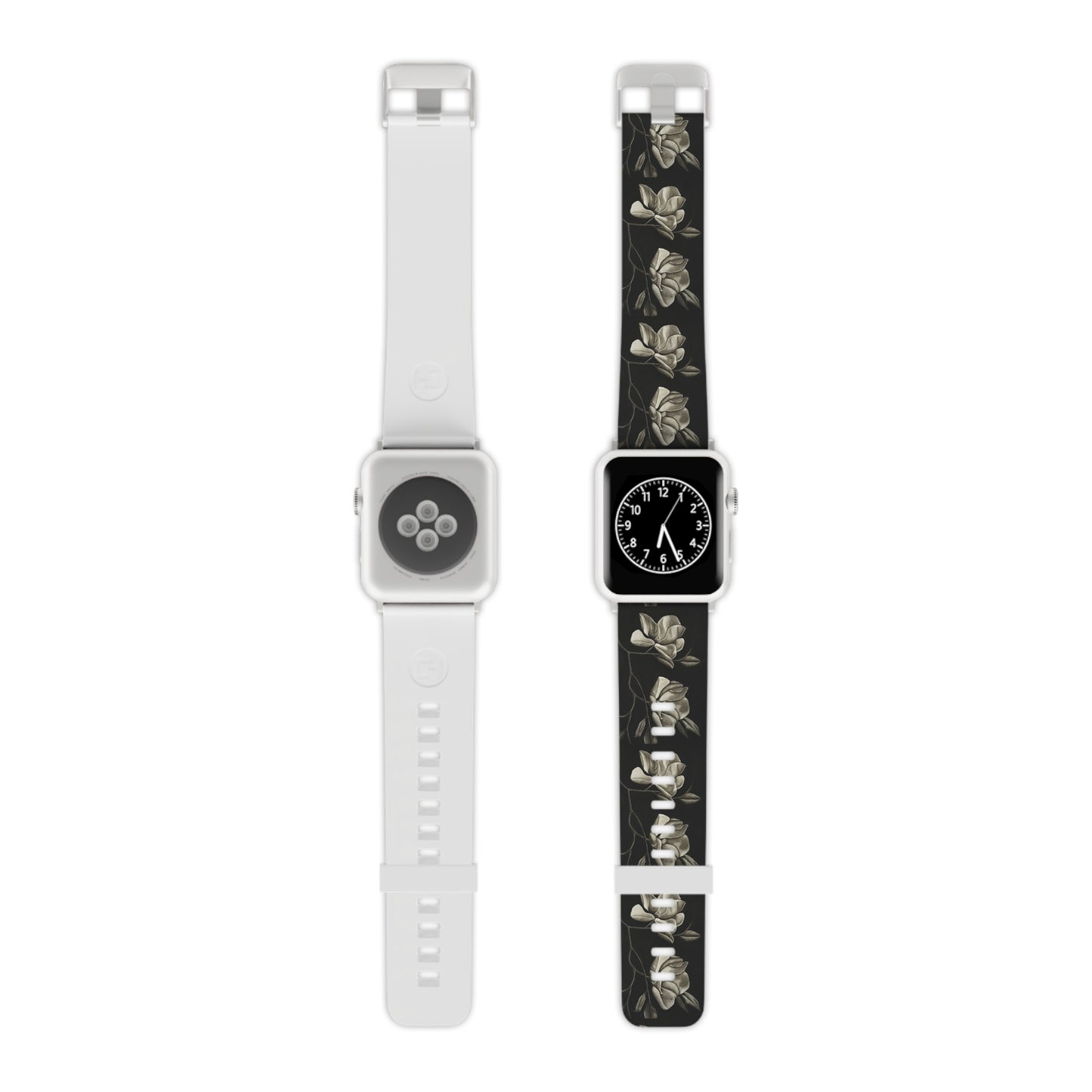 Watch Band for Apple Watch - Midnight Magnolias - Monochrome Floral Artwork Design