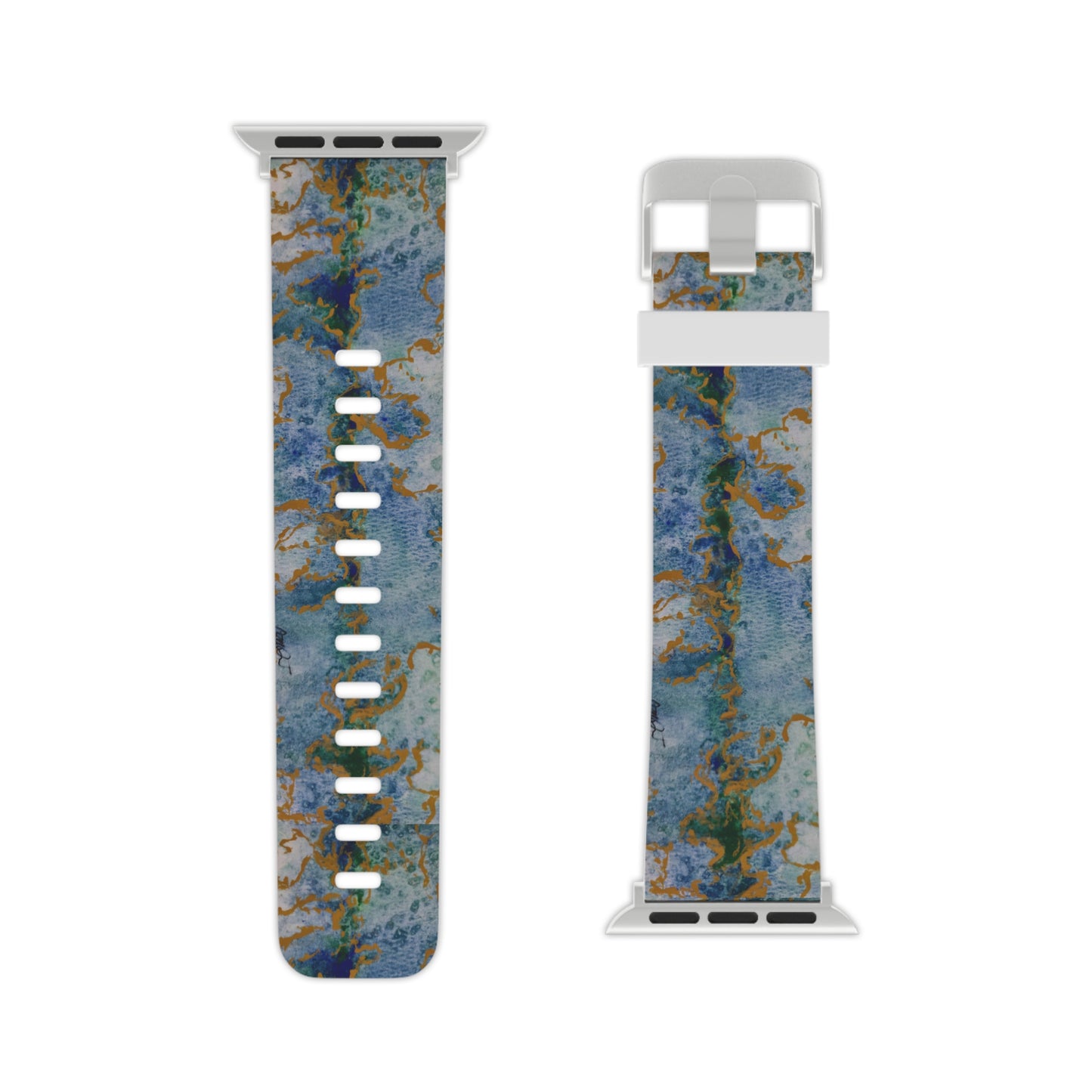 Apple Watch Band - Celestial Dreamscape - Abstract Watercolor, Blue, Green, and Gold Watch Strap