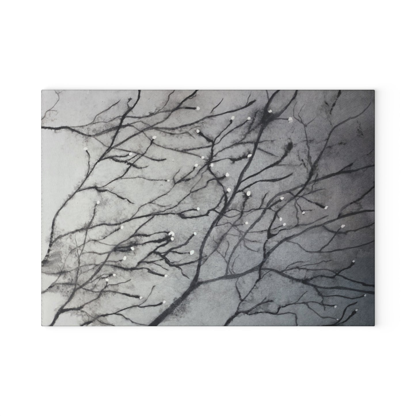 Glass Cutting Board - Tranquil Dawn, Misty Morning - Monochrome Nature-Inspired Kitchen Décor