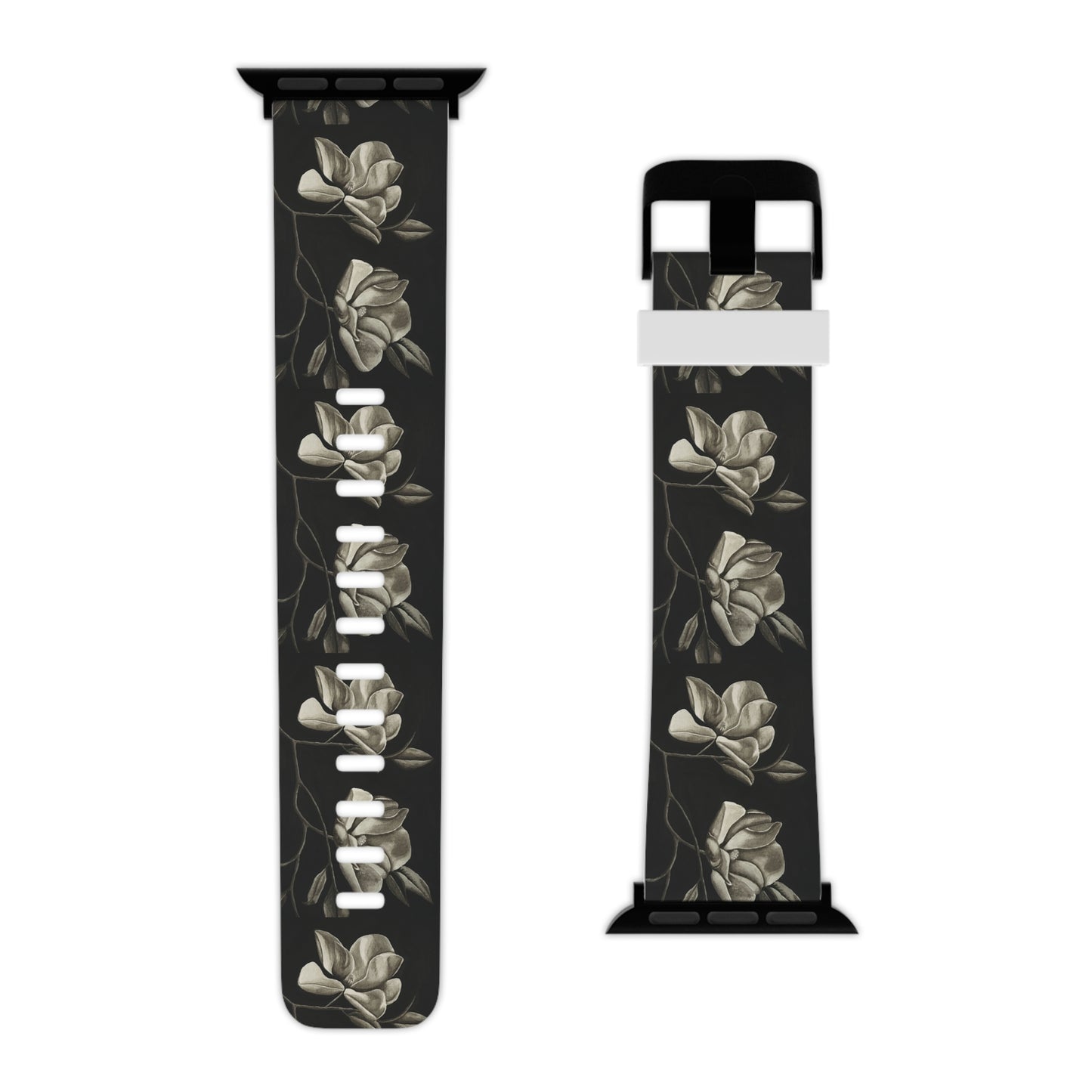 Watch Band for Apple Watch - Midnight Magnolias - Monochrome Floral Artwork Design