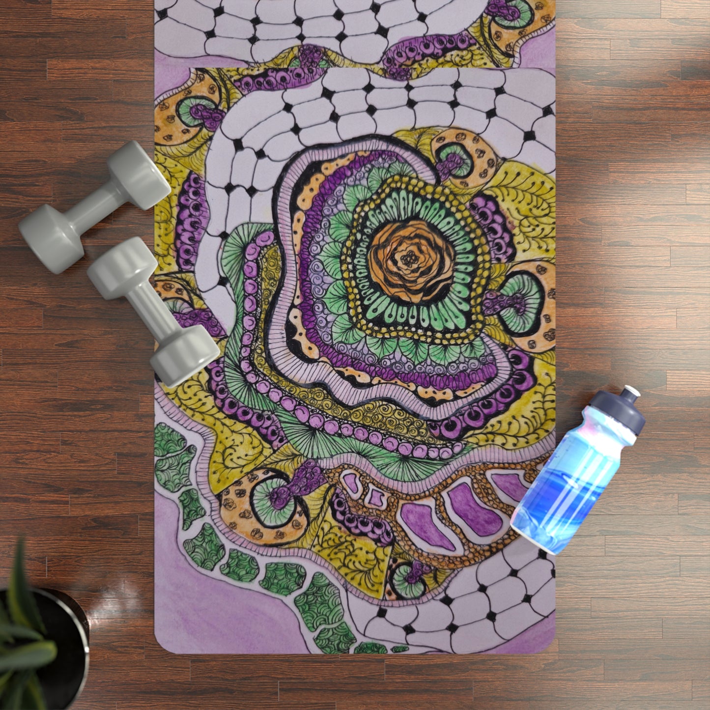 Yoga Mat - Zen Floral Bliss - Colorful Zentangle Artwork Design