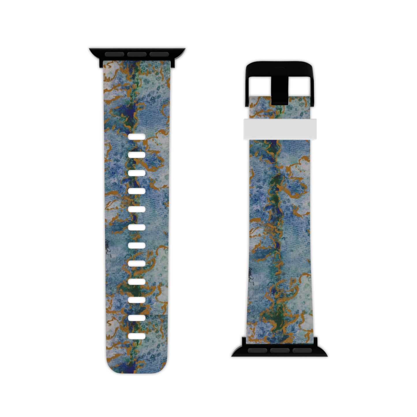 Apple Watch Band - Celestial Dreamscape - Abstract Watercolor, Blue, Green, and Gold Watch Strap