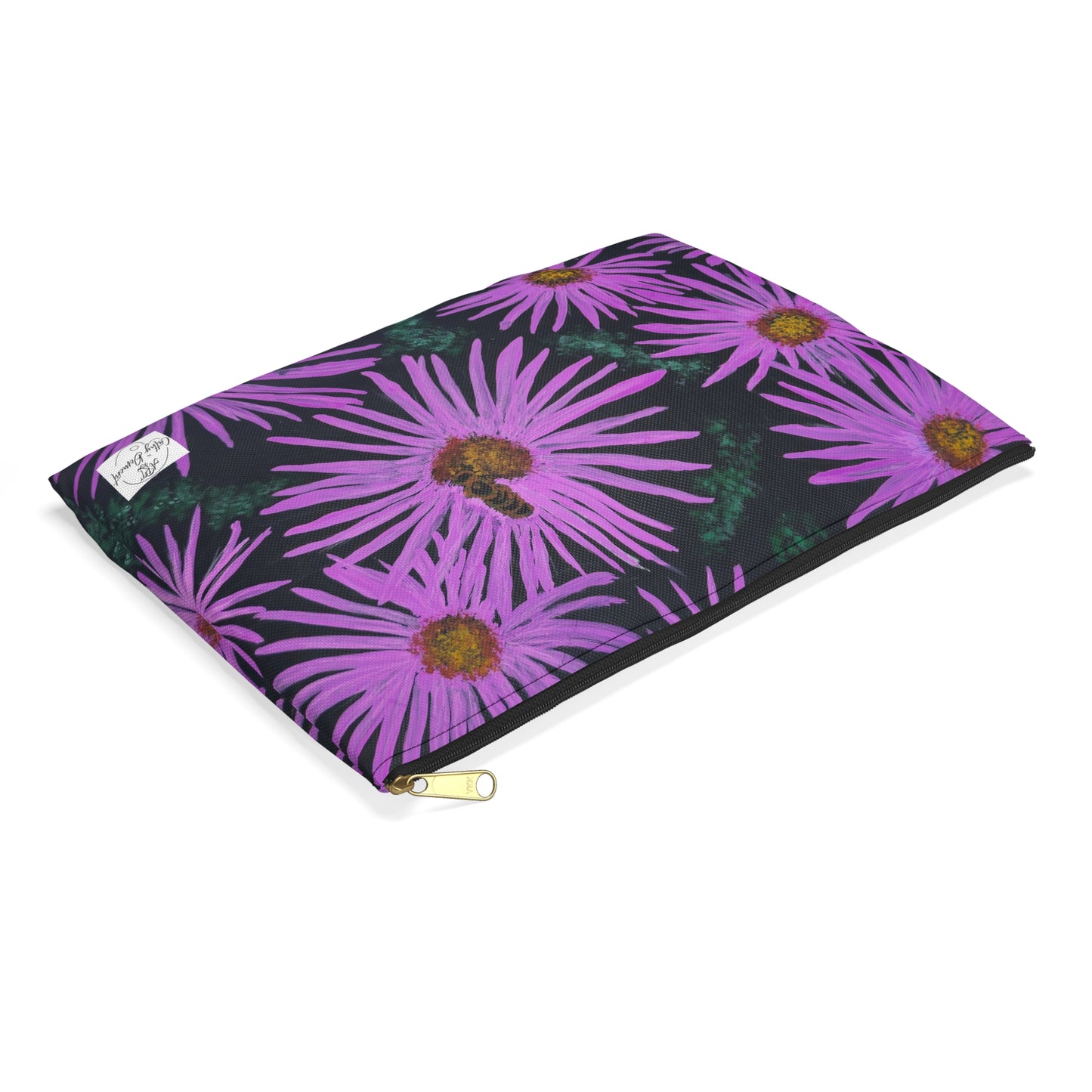 Accessory Pouch, Cosmetic Bag - Purple Aster Flowers with Bee Artwork Design