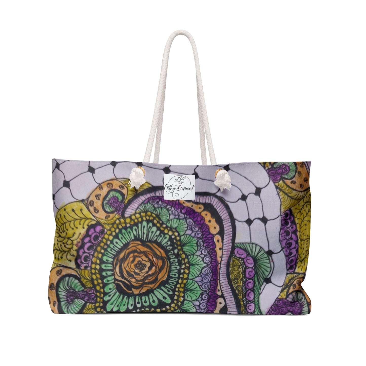 Zen Floral Bliss:  Floral Zentangle Artwork Design Weekender Bag Tote