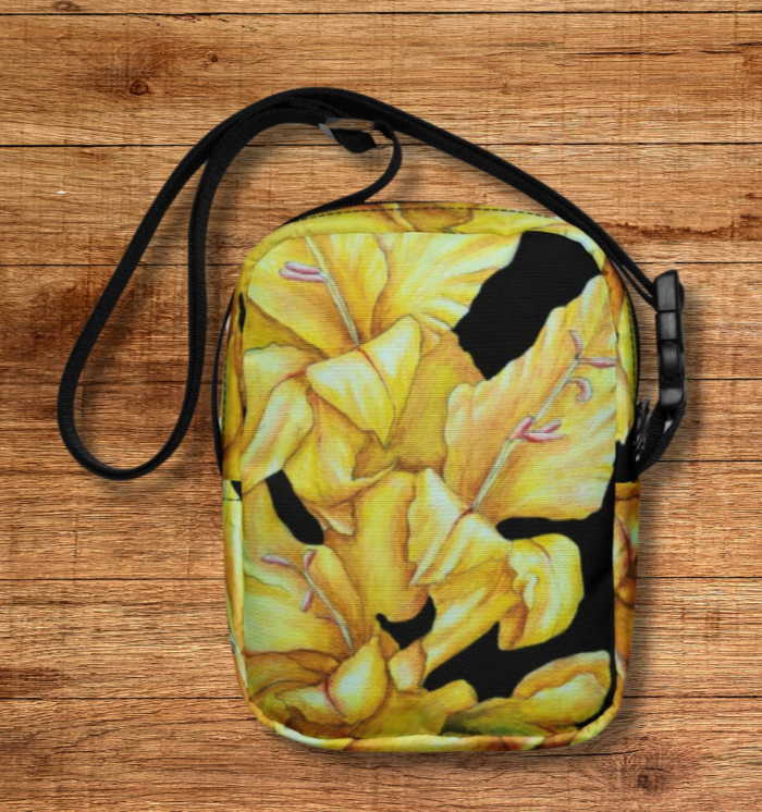 Utility Crossbody Bag: Sunny Blooms Yellow Gladiola Floral Artwork Design