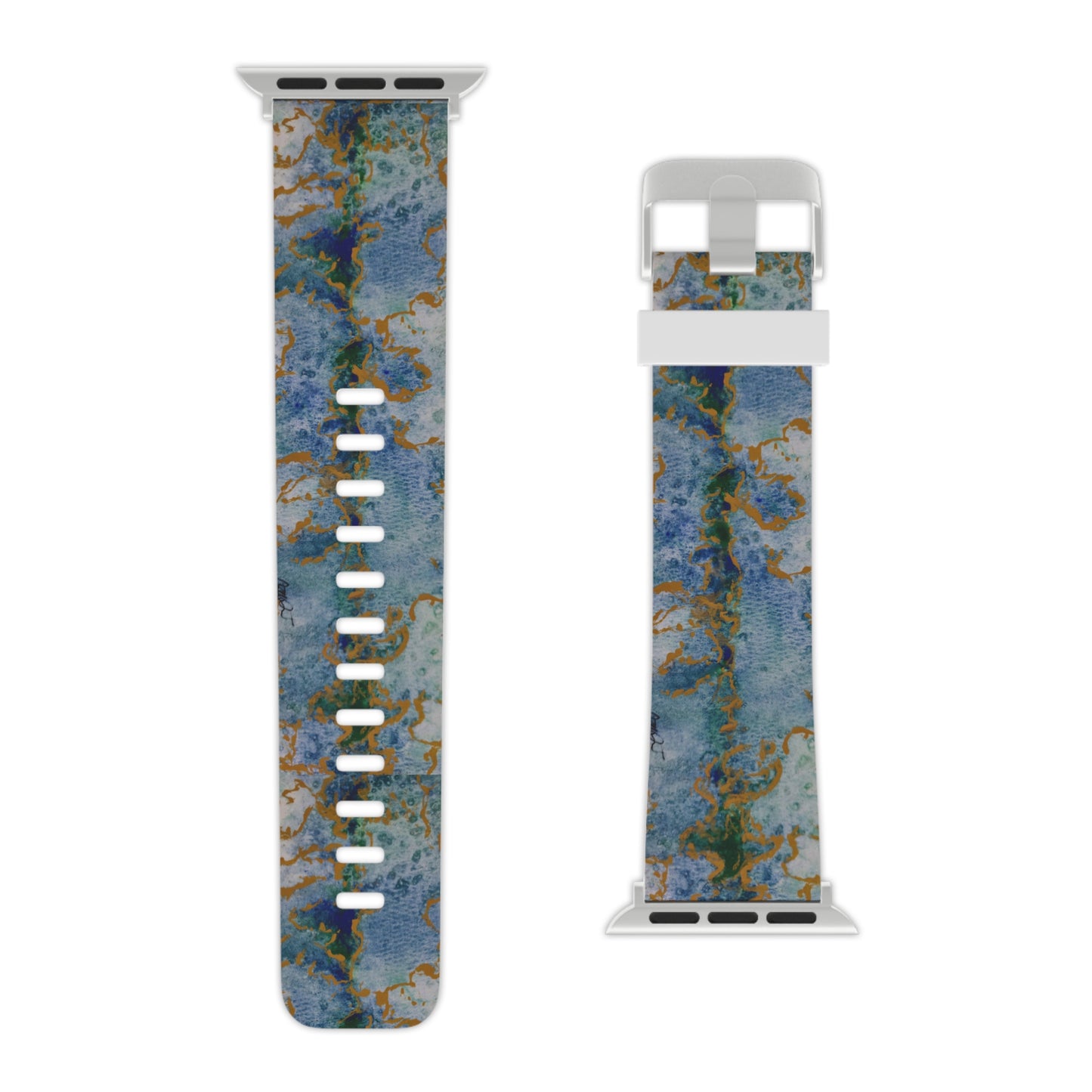 Apple Watch Band - Celestial Dreamscape - Abstract Watercolor, Blue, Green, and Gold Watch Strap