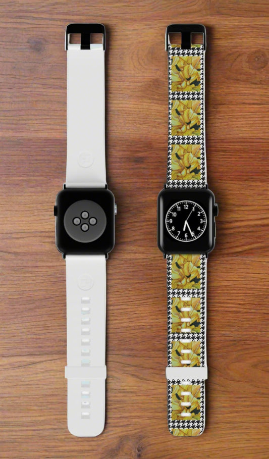 Sunny Blooms Yellow Hound's Tooth Gladiola Watch Band for Apple Watch