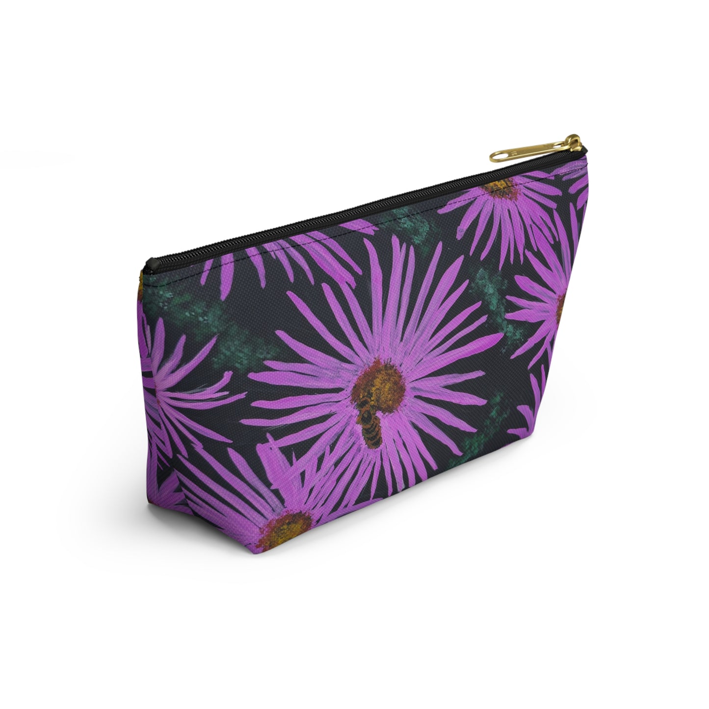 Accessory Pouch with T-bottom - Purple Aster Flowers with Bee Artwork