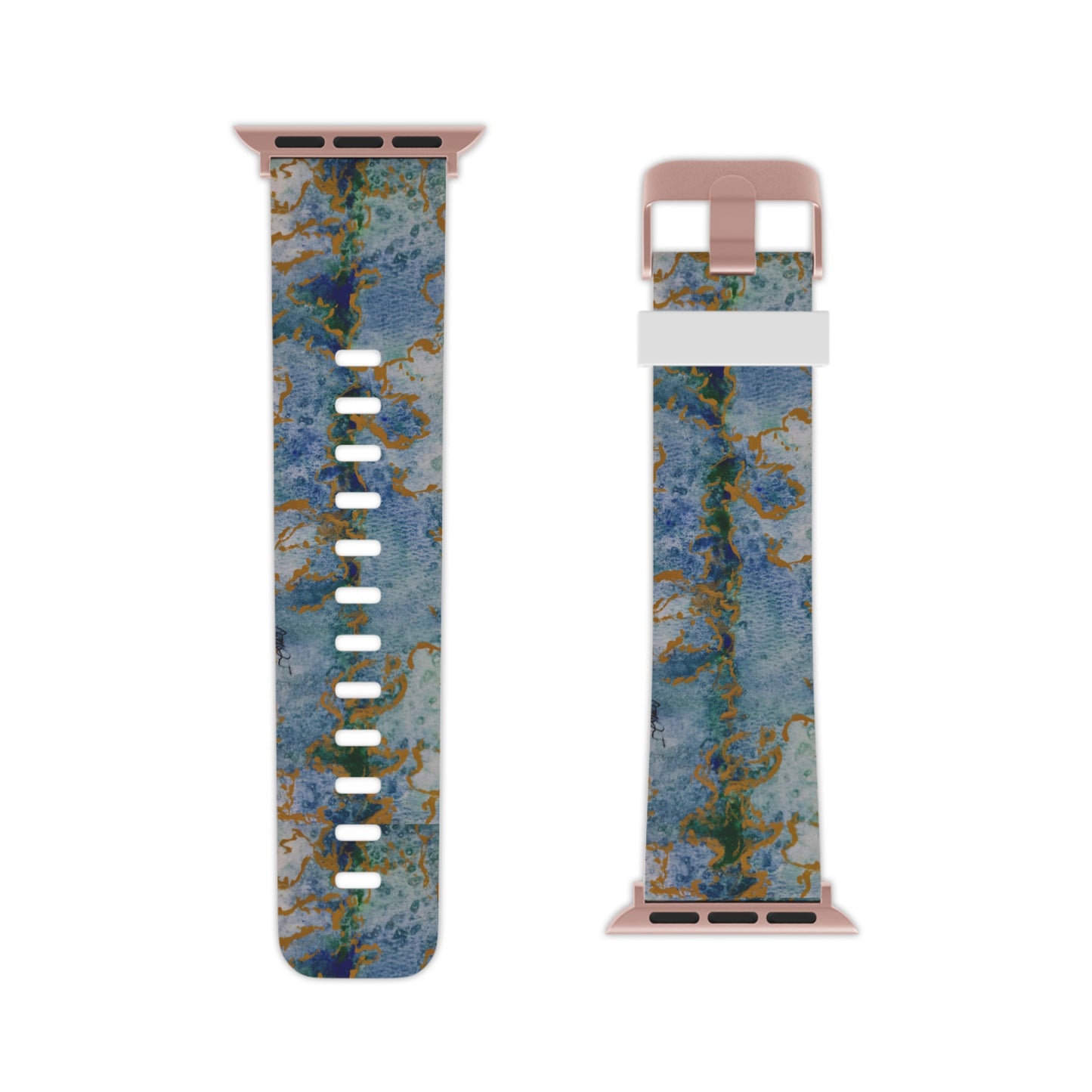 Apple Watch Band - Celestial Dreamscape - Abstract Watercolor, Blue, Green, and Gold Watch Strap