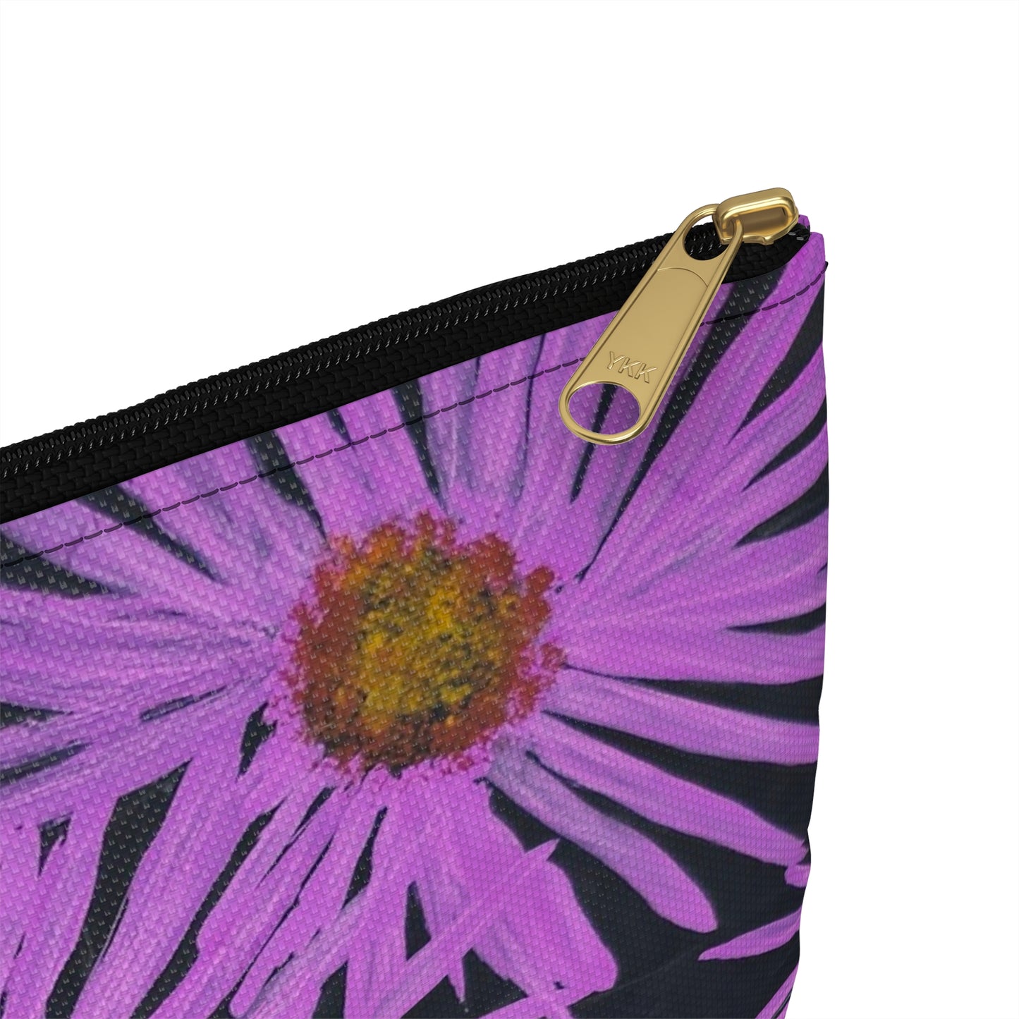 Accessory Pouch, Cosmetic Bag - Purple Aster Flowers with Bee Artwork Design