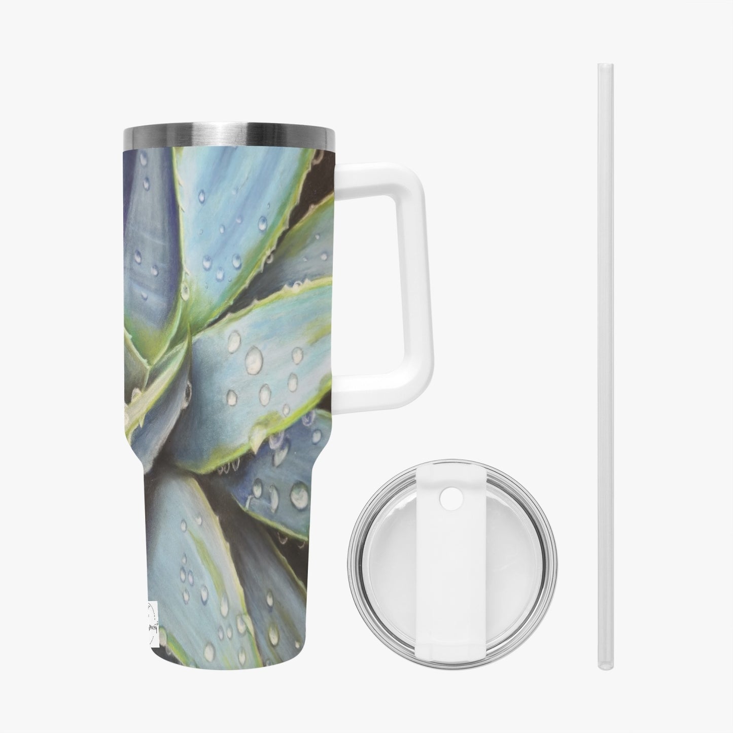 Stainless Steel Tumbler Cup - 40oz Desert Jewel - Blue Agave Plant Travel Mug, Floral Artwork by Cathy Dement