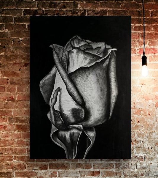 Dusk's Embrace: Monochrome Rose Artwork Canvas Print