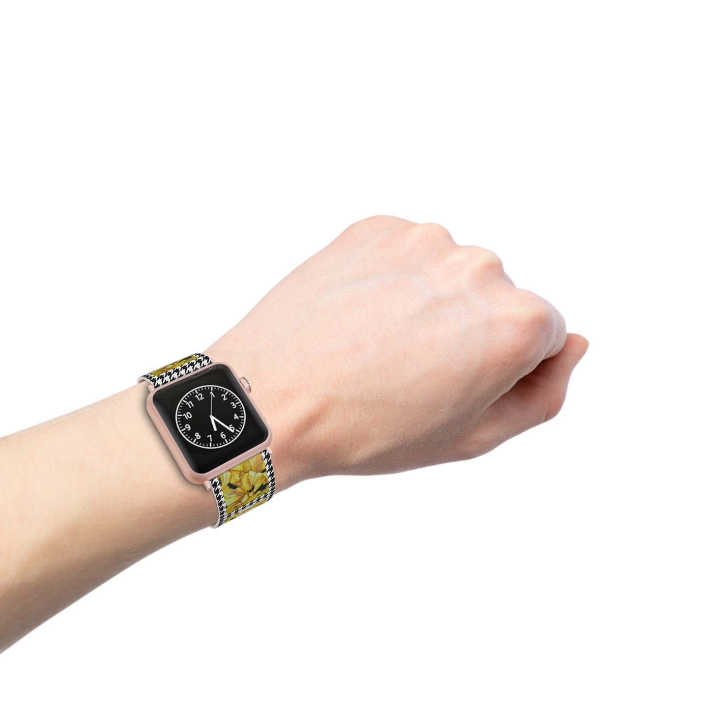 Watch Band for Apple Watch - Sunny Blooms Yellow Hound's Tooth Gladiola Artwork Design