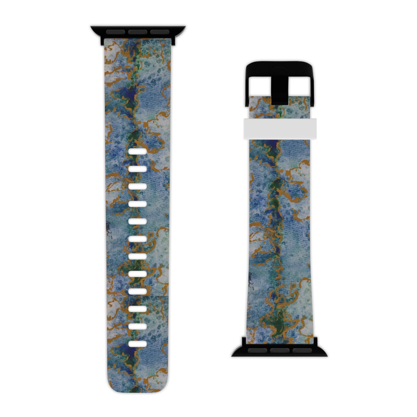 Apple Watch Band - Celestial Dreamscape - Abstract Watercolor, Blue, Green, and Gold Watch Strap