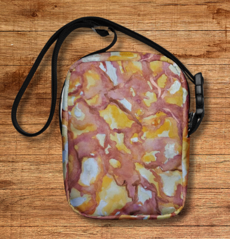 Utility Crossbody Bag: Sunset Veil Red And Gold Abstract Artwork Design