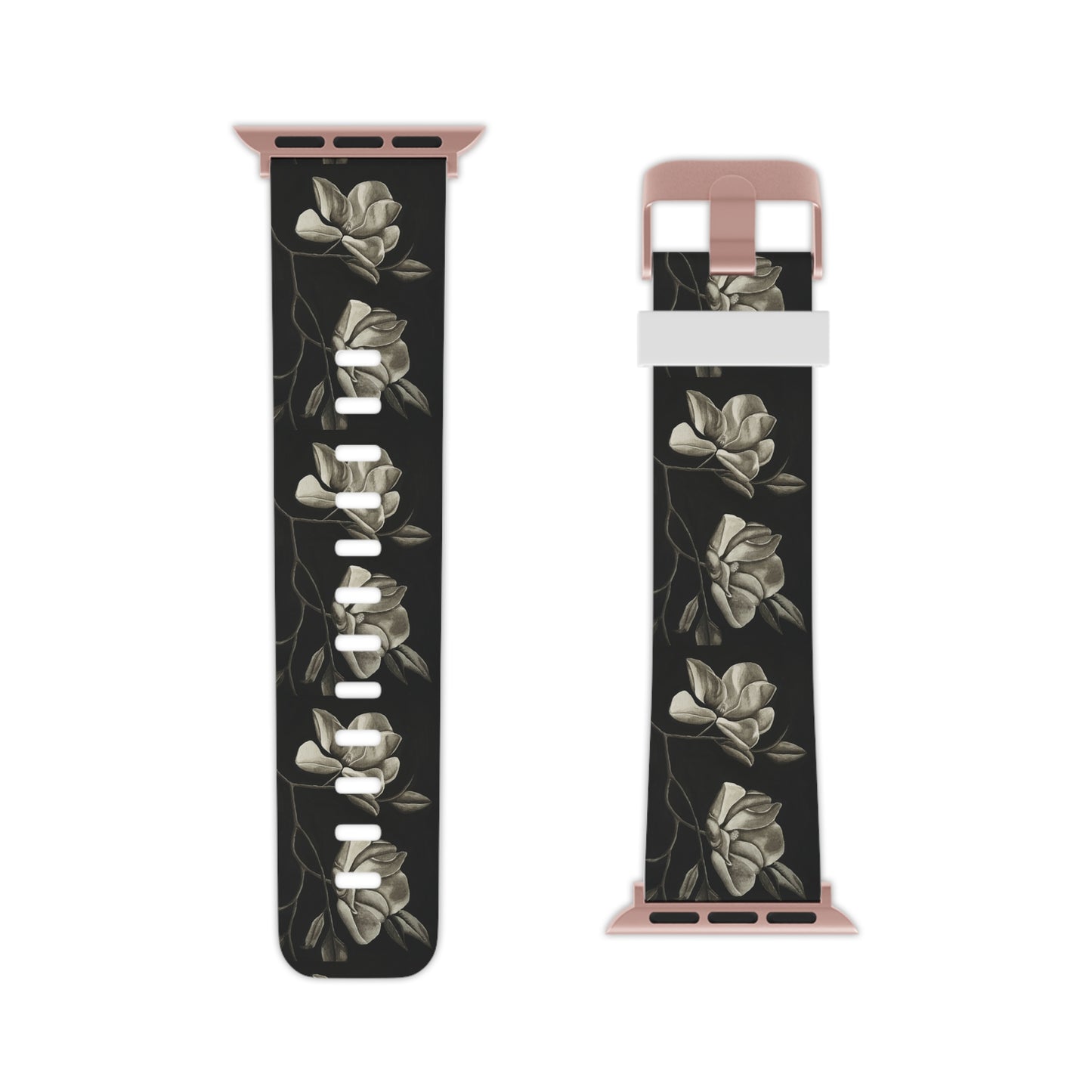 Watch Band for Apple Watch - Midnight Magnolias - Monochrome Floral Artwork Design