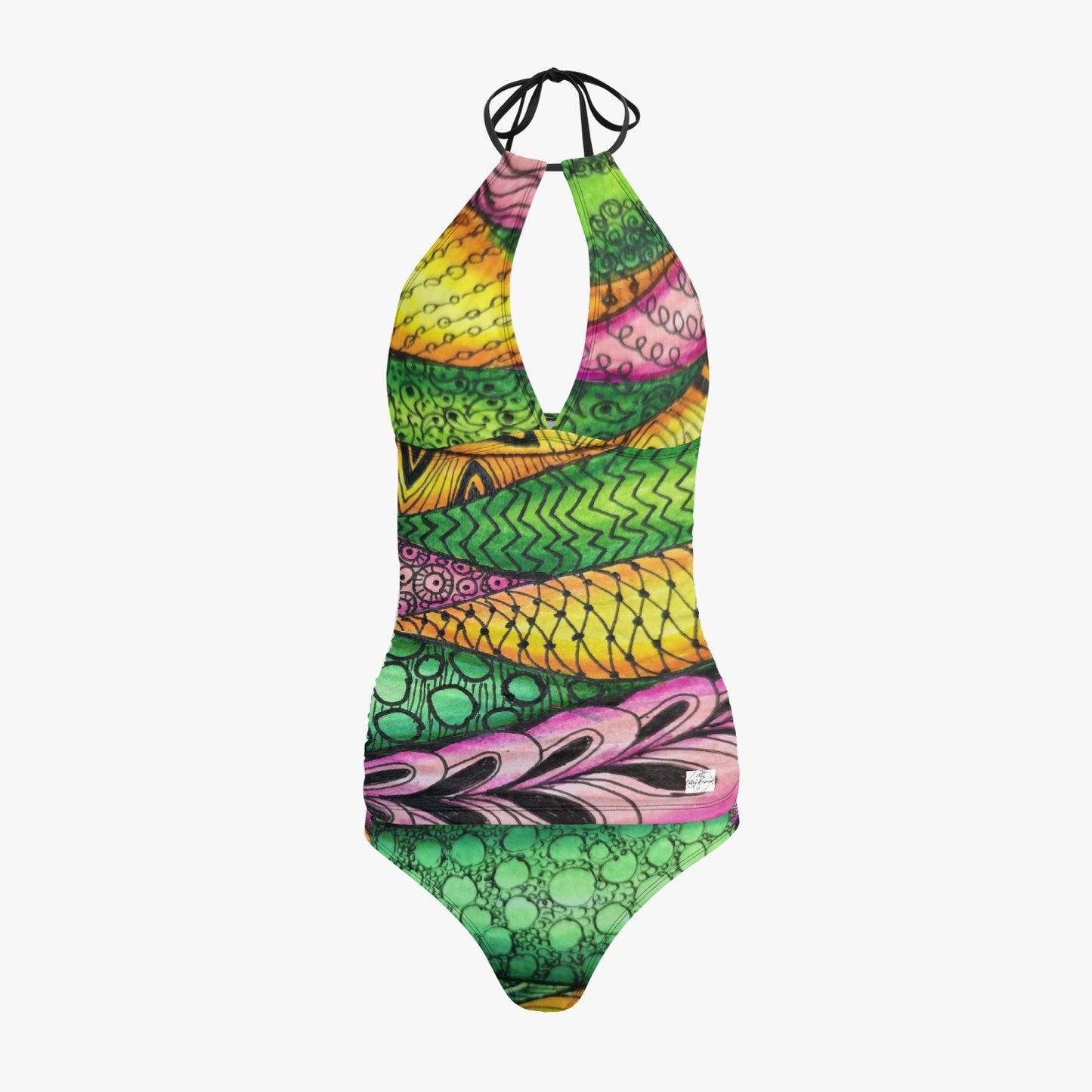 Halter Top Two-Piece Tankini Swimsuit - Zen Bloom - Colorful Zentangle Artwork Design