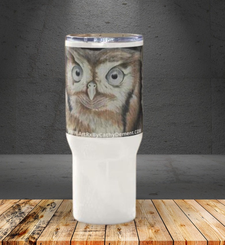 Owl Serenity: Owl in Tree Design Travel Mug With Handle