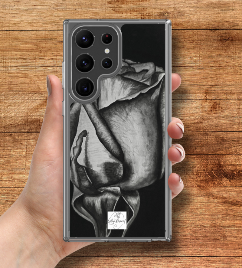 Dusk's Embrace: Monochrome Rose Artwork Clear Case for Samsung® Phones