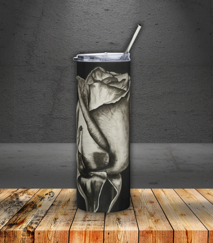 Dusk's Embrace: Monochrome Rose stainless Steel Tumbler