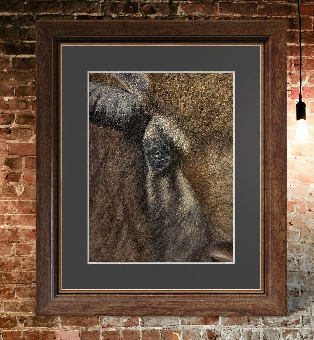 Strength in Serenity: Bison Portrait Pastel Painting Artwork Giclée Print