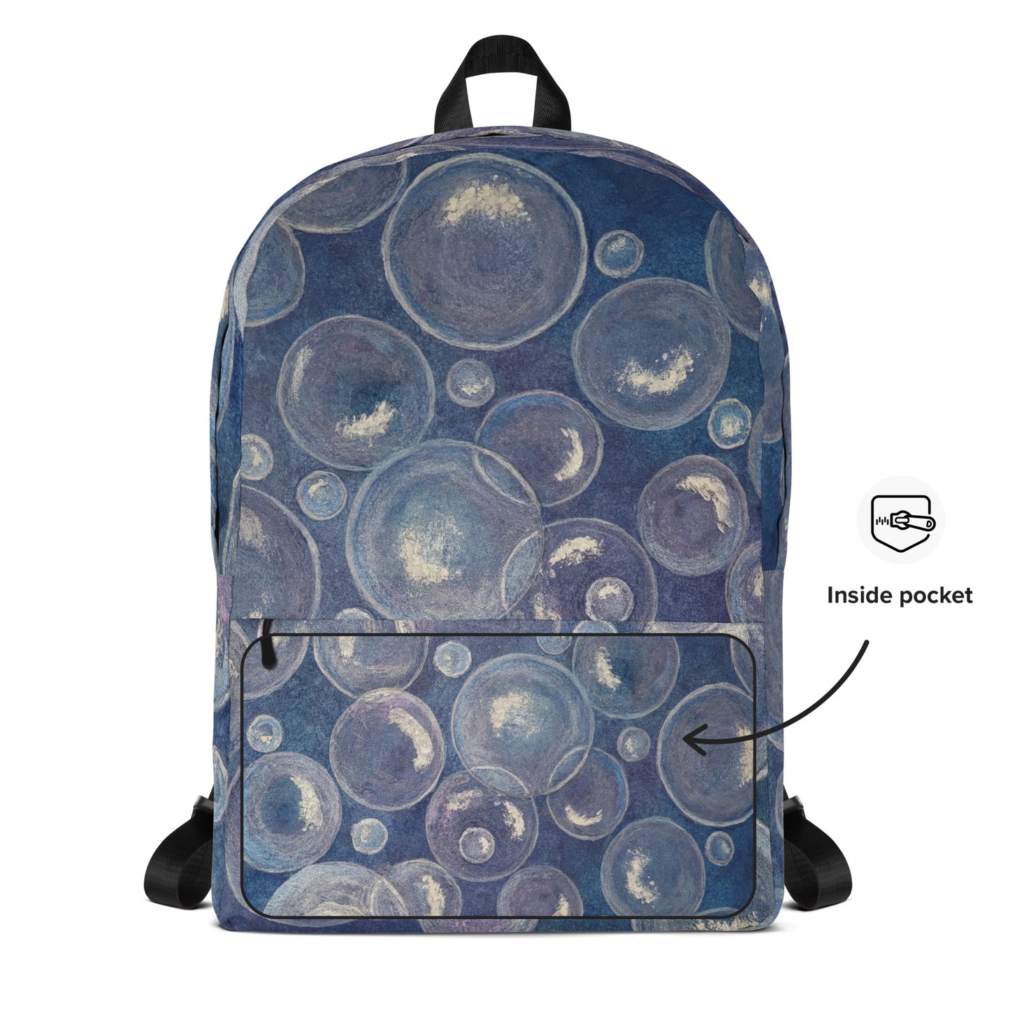 Backpack - Tranquil Reflections: Blue and White Reflective Bubble Design