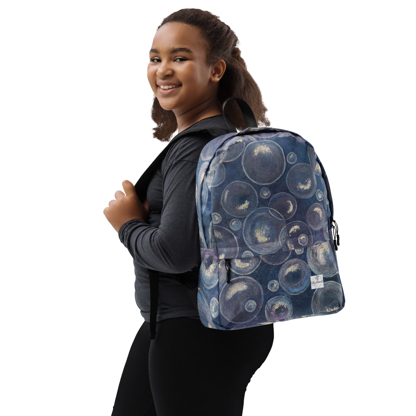 Backpack - Tranquil Reflections: Blue and White Reflective Bubble Design