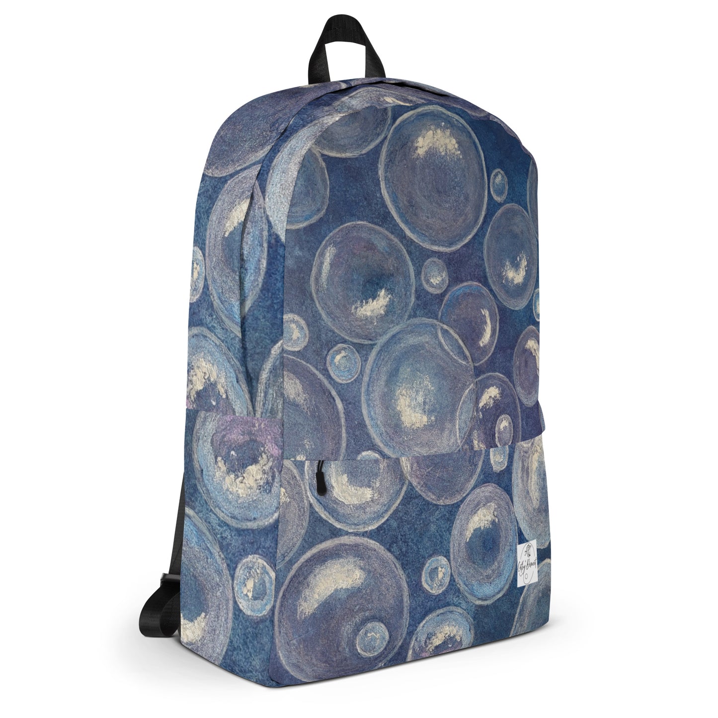 Backpack - Tranquil Reflections: Blue and White Reflective Bubble Design