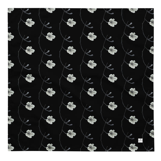 Bandana - Dogwood Blossom Beauty - Monochrome Scarf, Floral Artwork Design