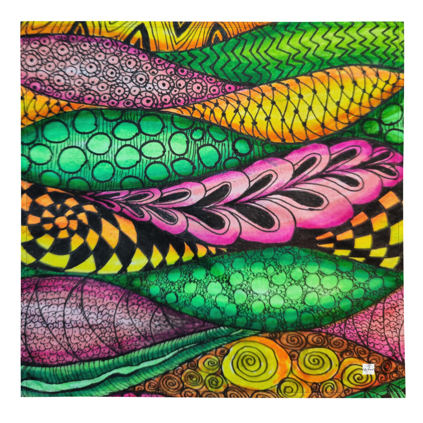 Bandana - Zen Bloom - Colorful Abstract Zentangle Art Scarf, Artwork Design