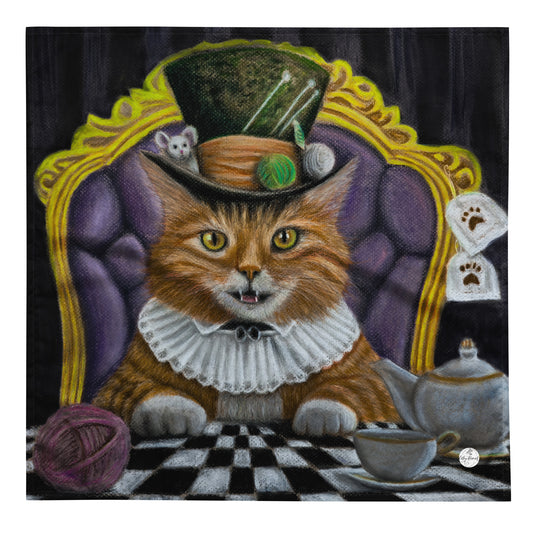 Bandana - Tea with Tom - Colorful and Whimsical Cat Scarf Artwork Design