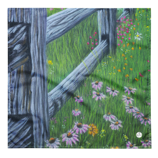 Bandana - Weathered and Wild- Colorful Art Scarf, Floral Artwork Design