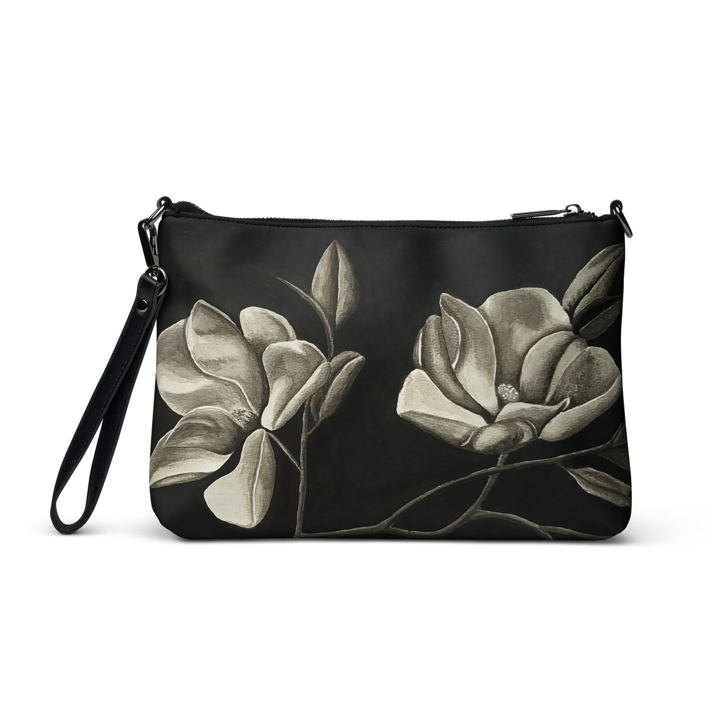 Crossbody Bag - Midnight Magnolias, Original Watercolor Artwork by Cathy Dement, Faux Leather, Interchangeable Wrist Strap