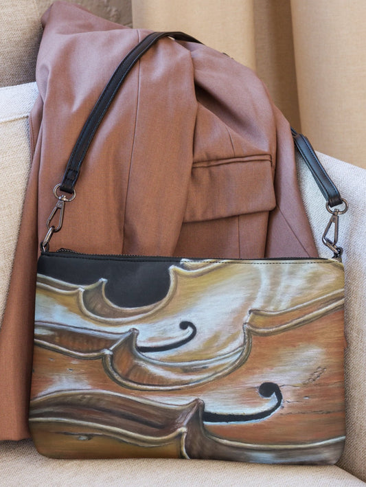 Harmonious Melodies Crossbody Bag - Cello Trio Musical Instrument Artwork by Cathy Dement, Faux Leather, Interchangeable Wrist Strap