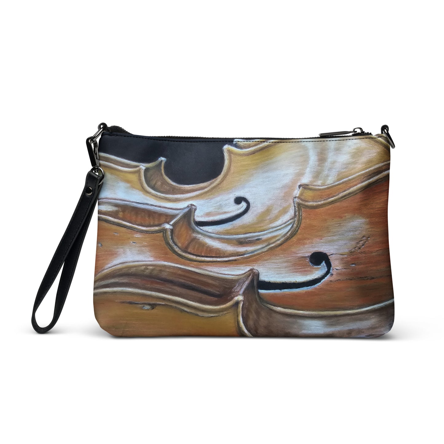 Crossbody Bag - Harmonious Melodies, Cello Trio Musical Instrument Artwork by Cathy Dement, Faux Leather, Interchangeable Wrist Strap