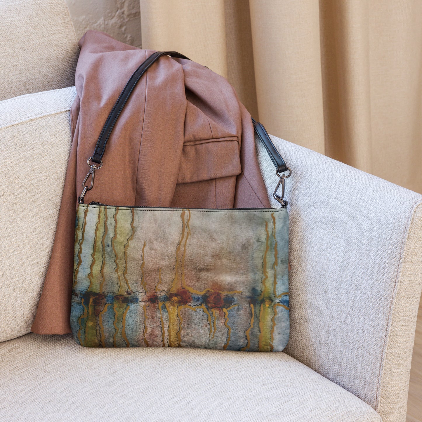 Crossbody Bag, Artwork Purse - Twilight Reflections, Abstract Sunset Artwork by Cathy Dement, Faux Leather, Interchangeable Wrist Strap