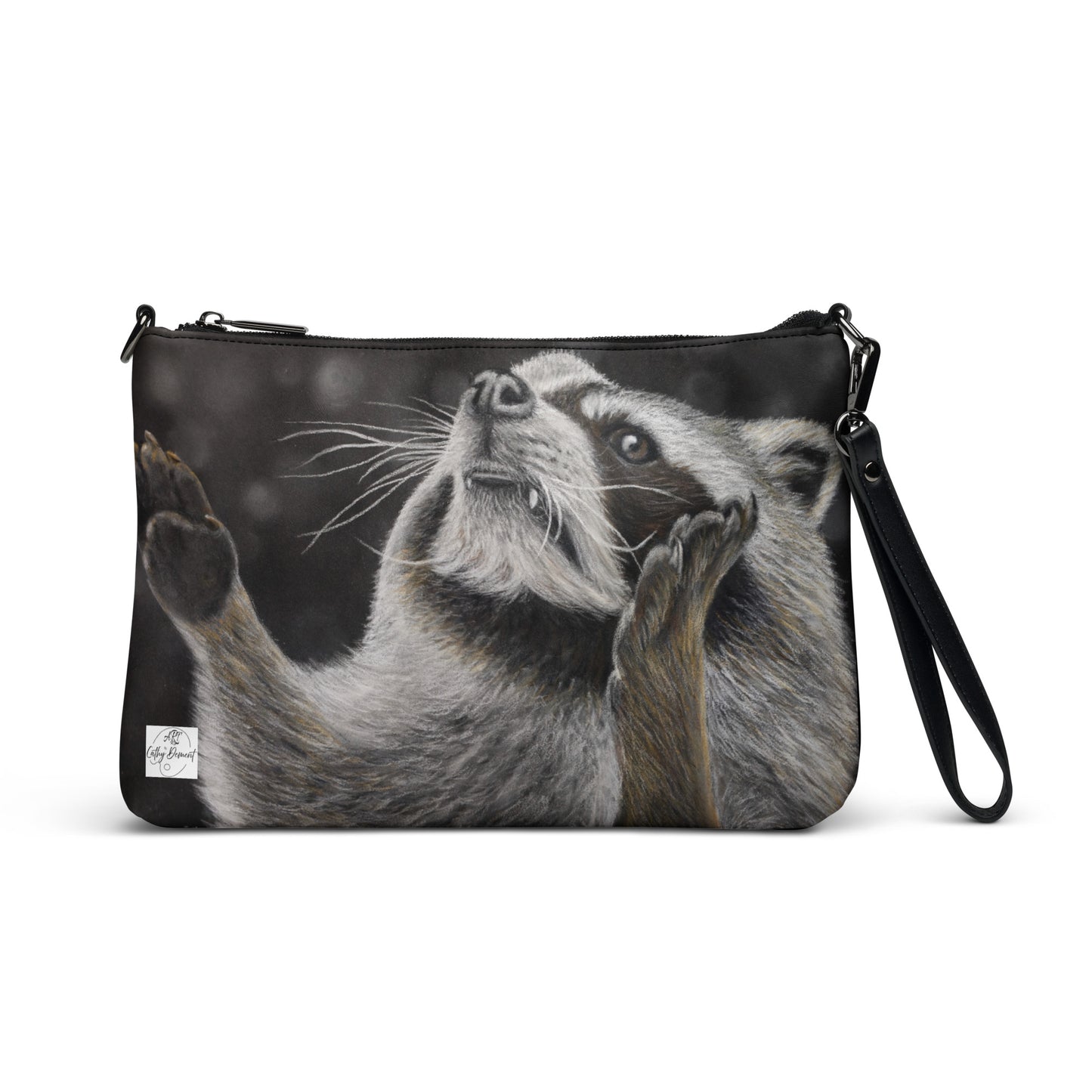 Catching Snowflakes Crossbody Bag - Whimsical Raccoon Artwork by Cathy Dement Faux Leather