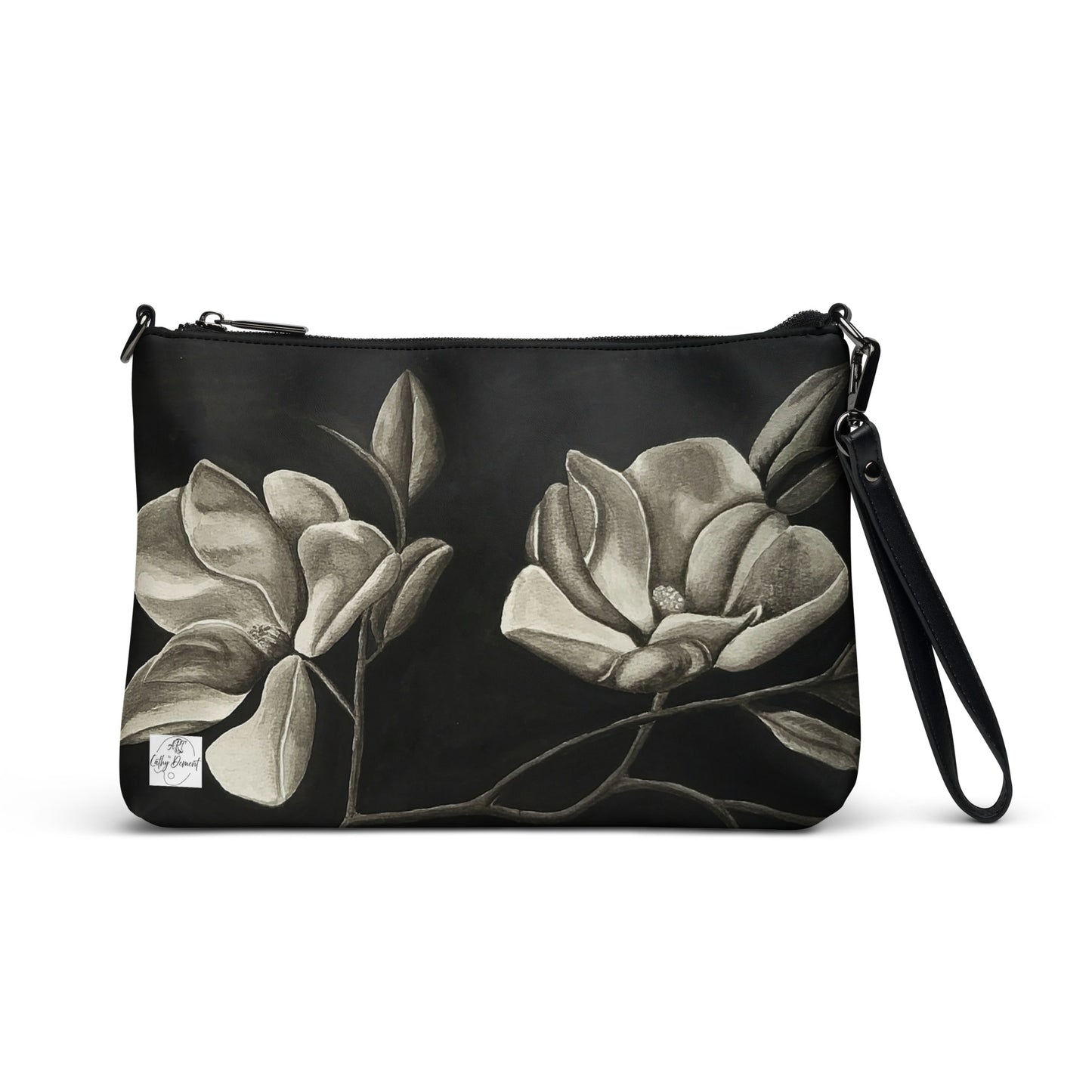 Midnight Magnolias Crossbody Bag - Original Watercolor Artwork by Cathy Dement, Faux Leather