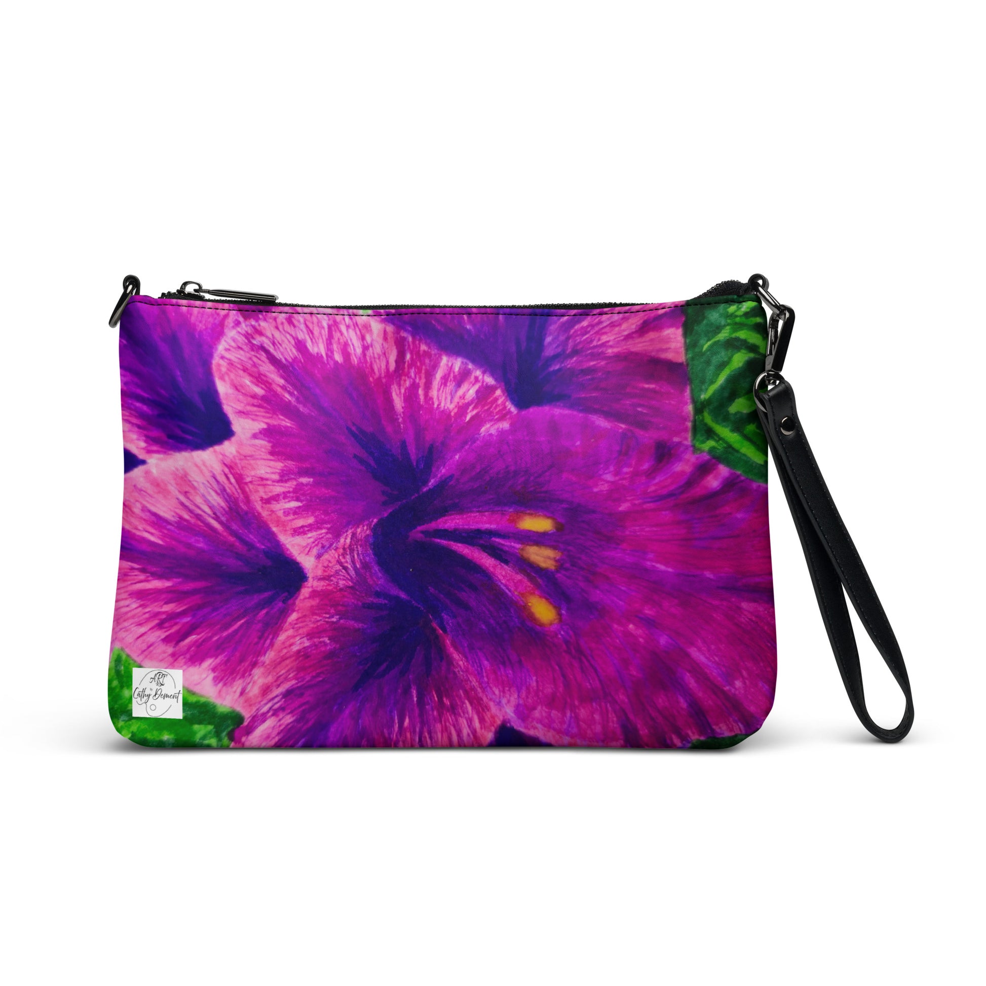 Royal Reverie: Purple Gladiola Artwork Crossbody Bag, Unique Floral Clutch, Designed By Cathy Dement