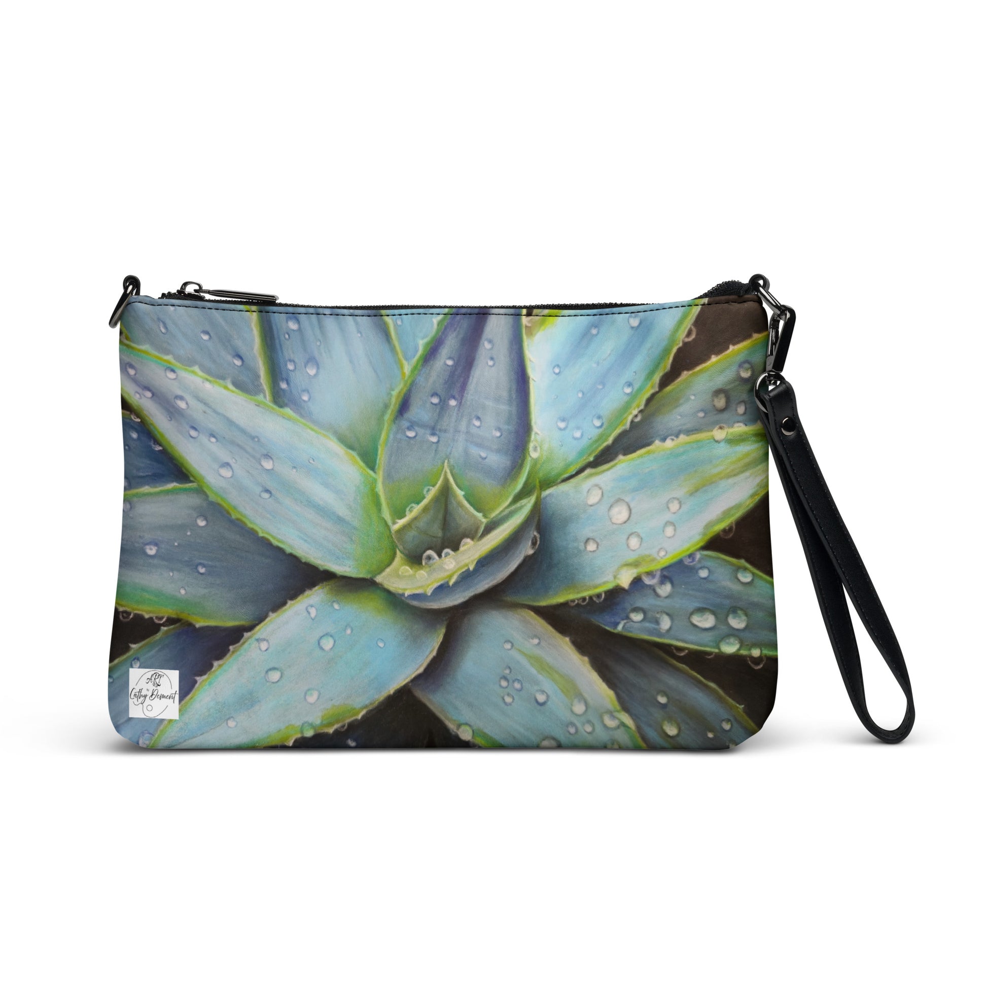 Dessert Jewel Crossbody Bag - Vibrant Agave Plant with Dew Drops, Artwork by Cathy Dement