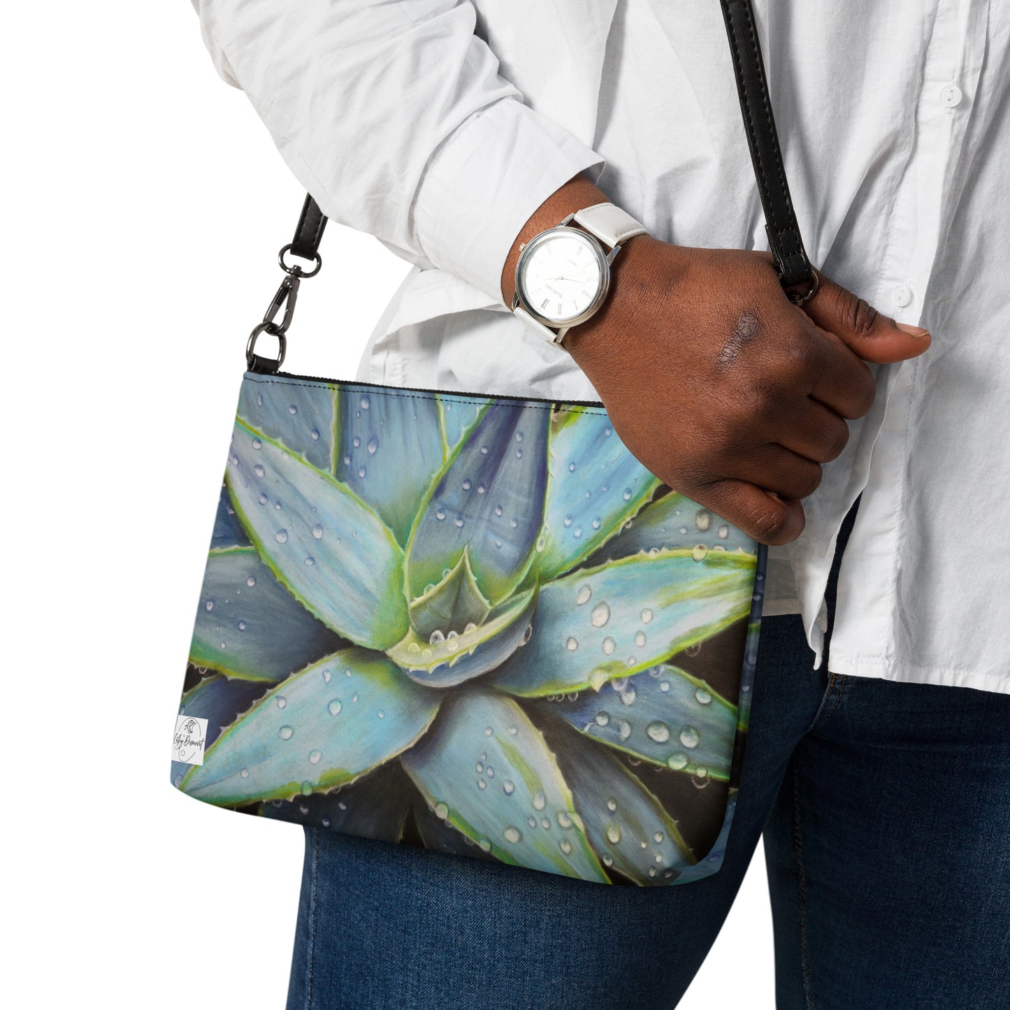 Crossbody Bag - Desert Jewel, Vibrant Agave Plant with Dew Drops, Artwork by Cathy Dement, Interchangeable Wrist Strap