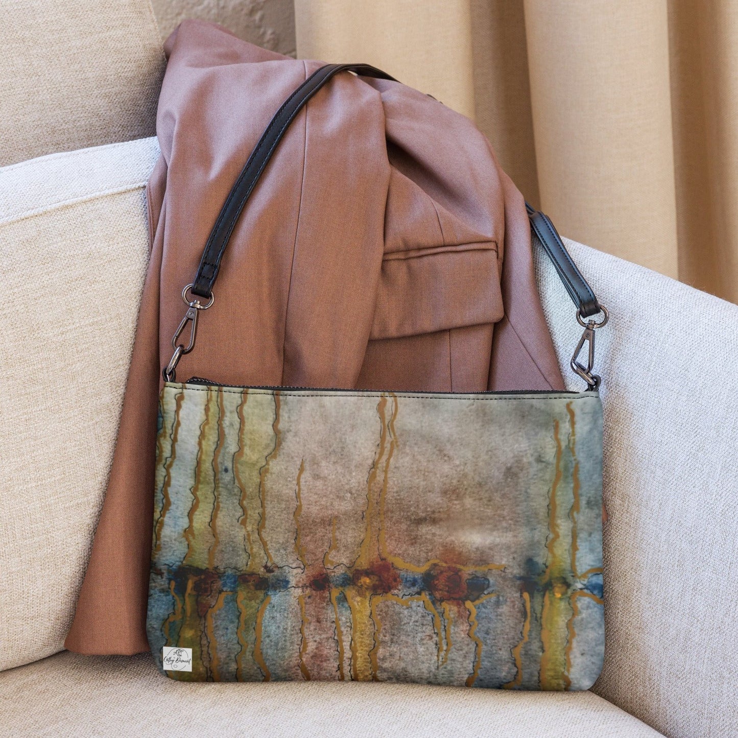 Crossbody Bag, Artwork Purse - Twilight Reflections, Abstract Sunset Artwork by Cathy Dement, Faux Leather, Interchangeable Wrist Strap