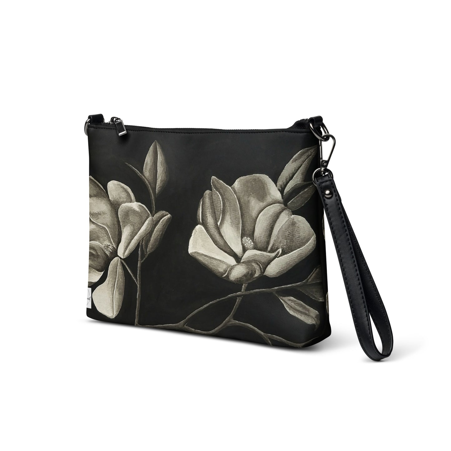 Crossbody Bag - Midnight Magnolias, Original Watercolor Artwork by Cathy Dement, Faux Leather, Interchangeable Wrist Strap