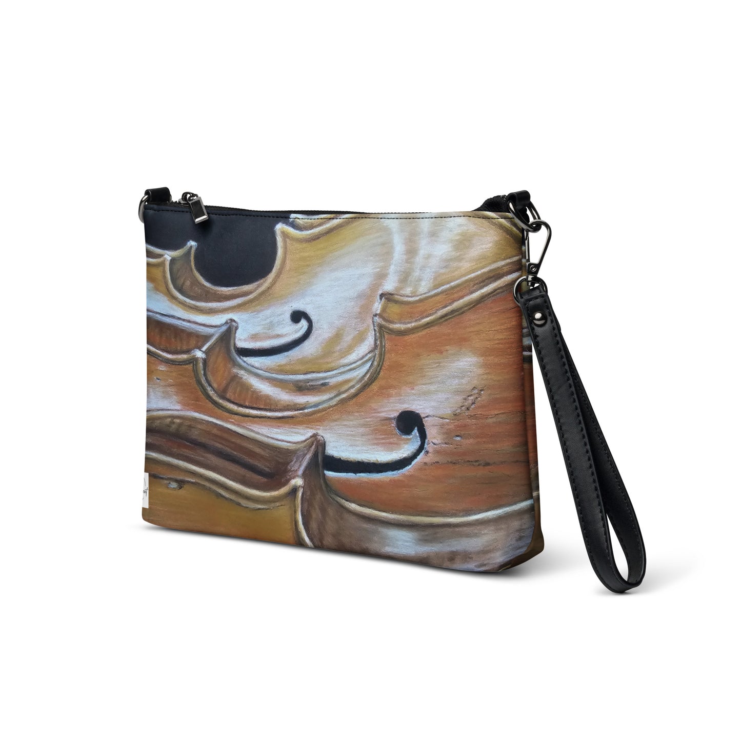 Crossbody Bag - Harmonious Melodies, Cello Trio Musical Instrument Artwork by Cathy Dement, Faux Leather, Interchangeable Wrist Strap