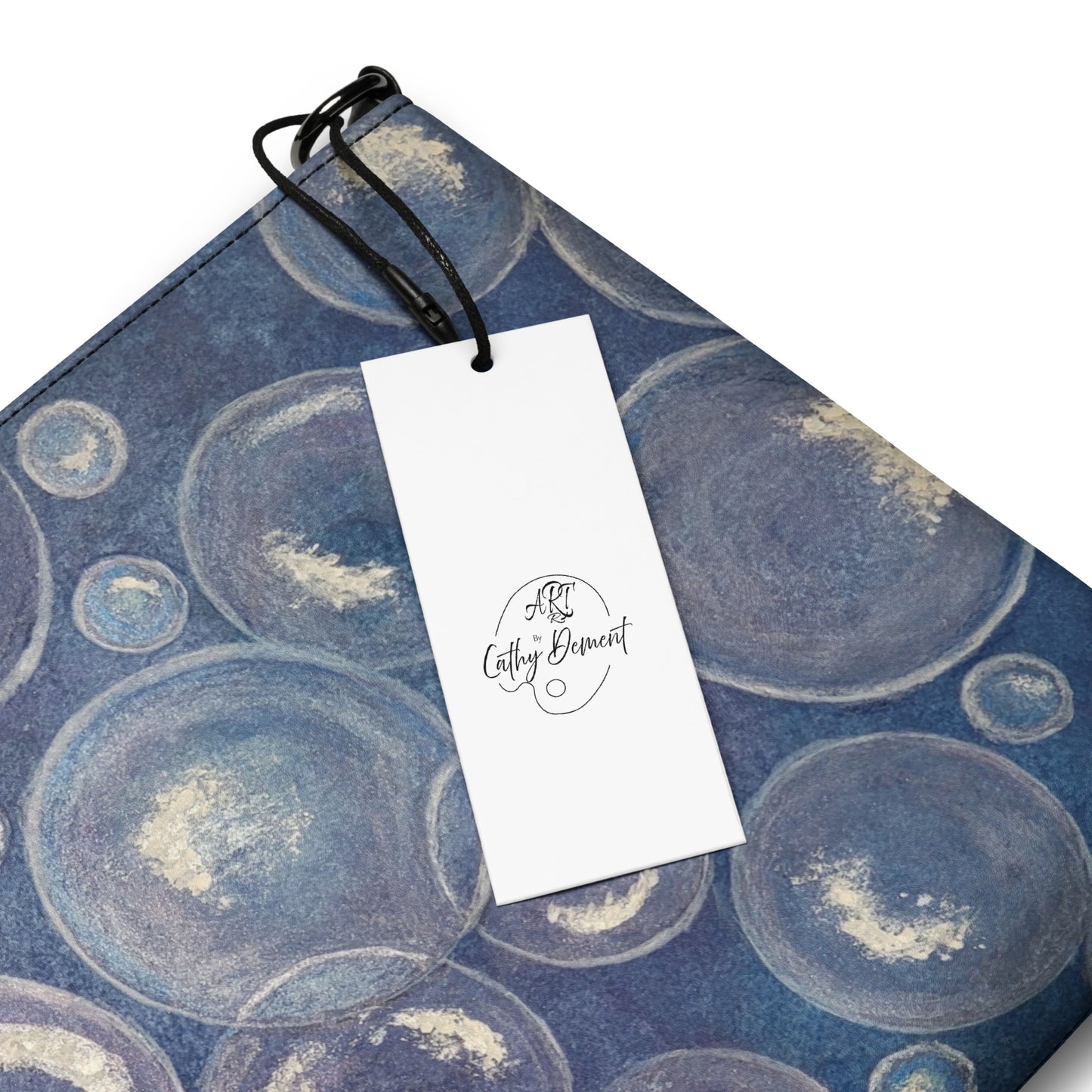 Crossbody Bag - Tranquil Reflections, Blue and White Bubble Artwork by Cathy Dement, Interchangeable Wrist Strap