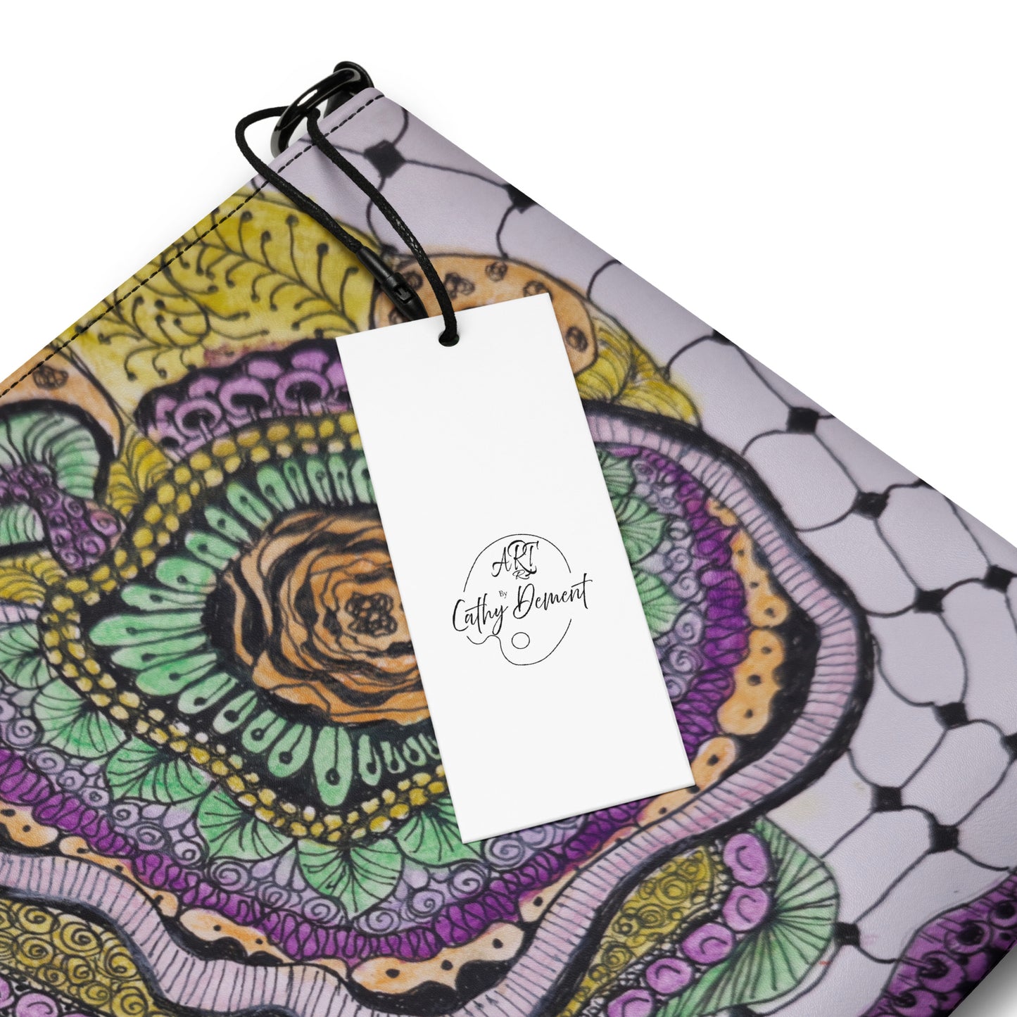 Crossbody Bag - Zen Floral Bliss, Zentangle Design Floral Art by Cathy Dement, Faux Leather, Interchangeable Wrist Strap