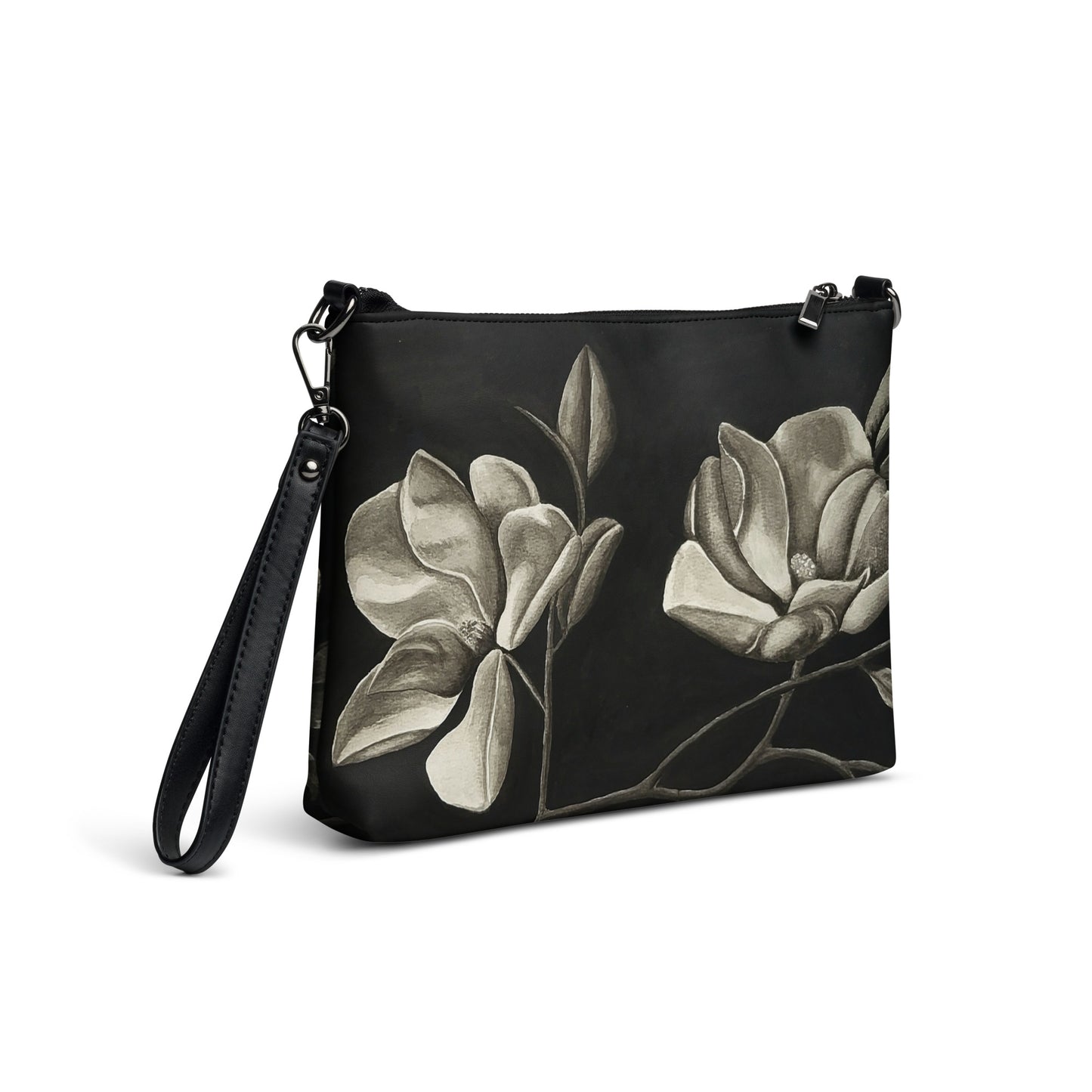 Crossbody Bag - Midnight Magnolias, Original Watercolor Artwork by Cathy Dement, Faux Leather, Interchangeable Wrist Strap