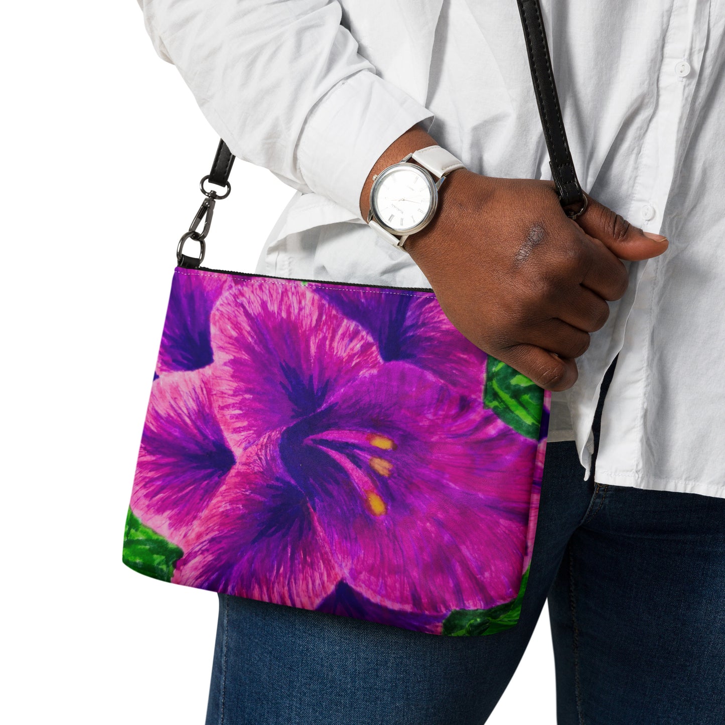 Crossbody Bag - Royal Reverie: Purple Gladiola - Floral Artwork Purse, Clutch with Interchangeable Wrist Strap