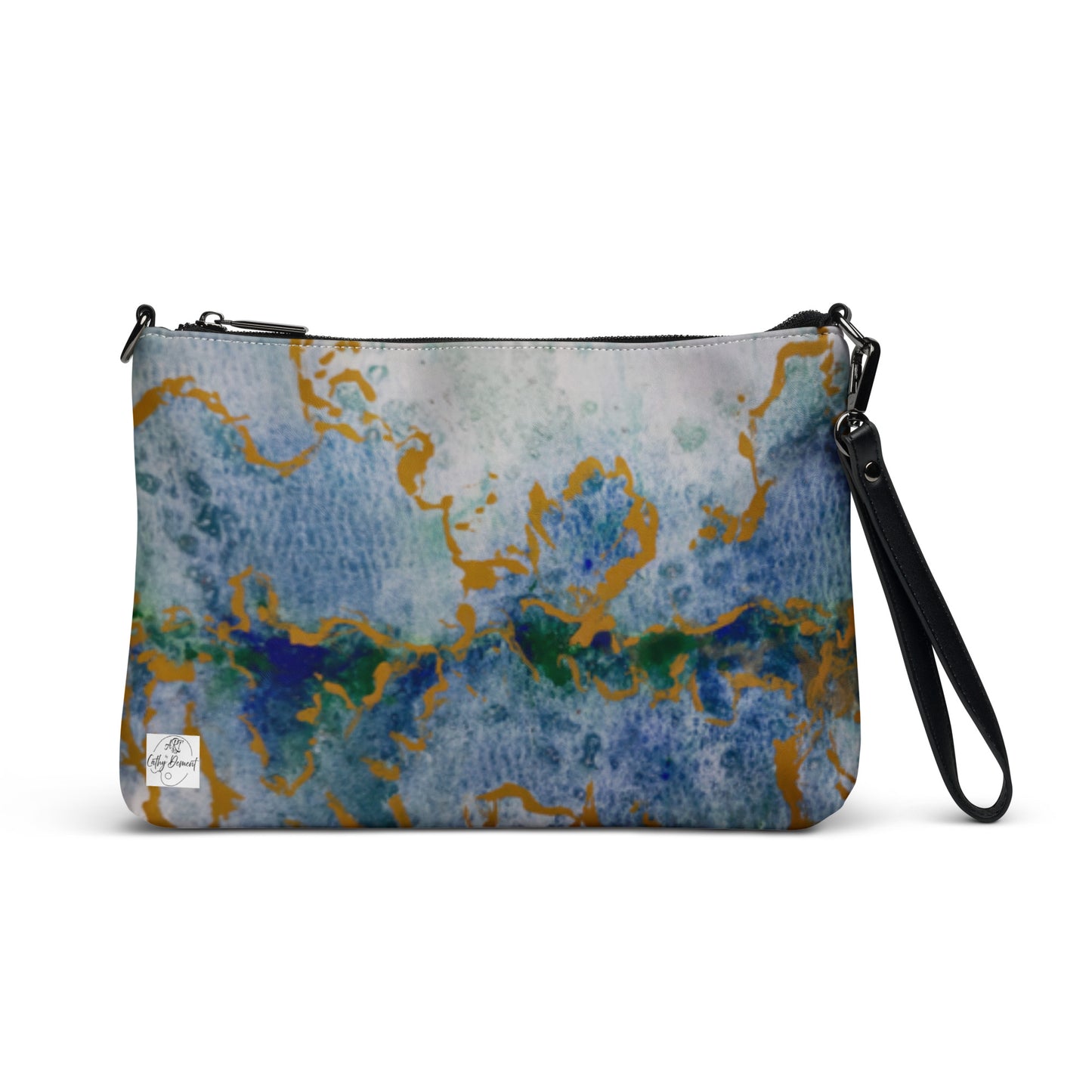 Celestial Dreamscape Crossbody Bag - Abstract Watercolor in Blue, Green, and Gold by Cathy Dement, Faux Leather